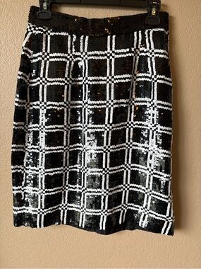 Vintage Ann Taylor Black White Sequin Pencil Skirt Size M